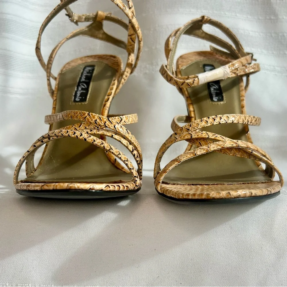 Michael Antonio Strappy Stilettos Snakeskin‎ Reptile Heeled Sandals Sz 7 NIB